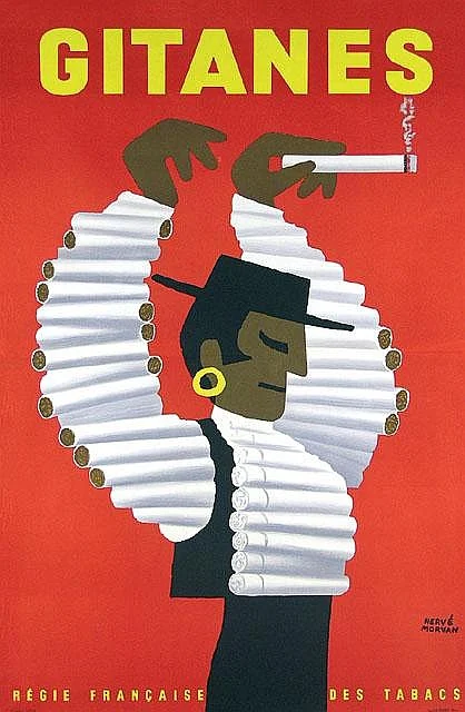 Original Hervé Morvan - Gitanes Poster (1960), detail