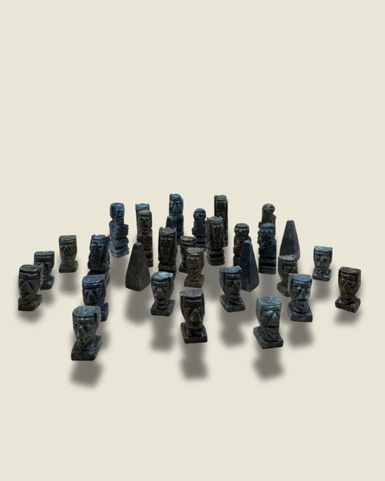 Antique Handcrafted Soapstone Chess Set with Granite Tiled Board