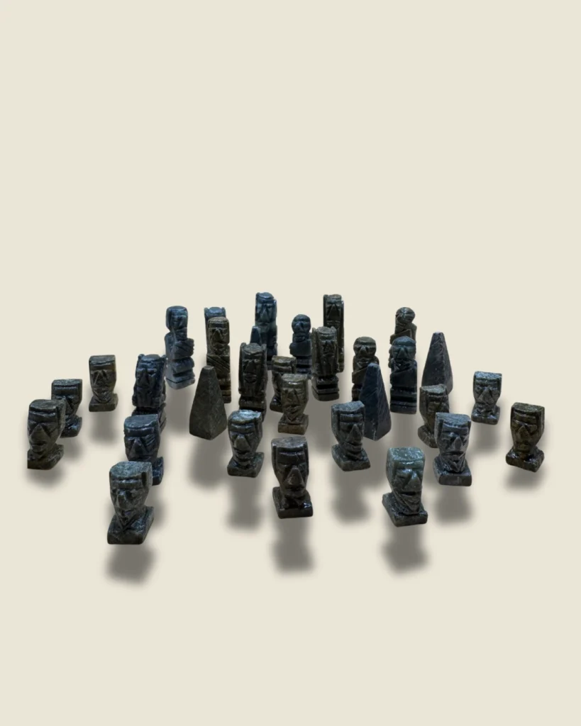 Antique Handcrafted Soapstone Chess Set with Granite Tiled Board
