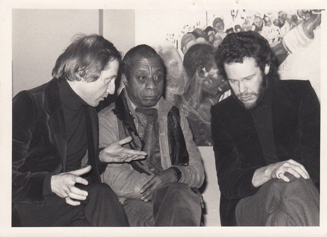 Julian Friedmann, James Baldwin and Michael Raeburn at the launch of Black Fire, Africa Centre, London, January 1978
